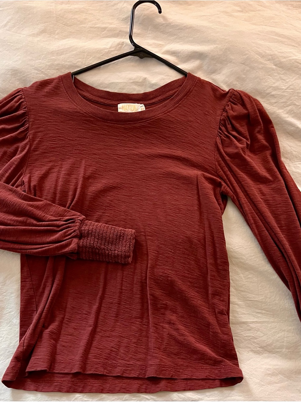 Nation LTD Rust Long-Sleeve Puff Shoulder Top